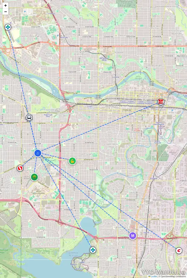 Daily accessibility map for 242 KILLARNEY GLEN CO SW, Calgary showing nearby schools, grocery stores, parks, LRT stations and nearby amenities