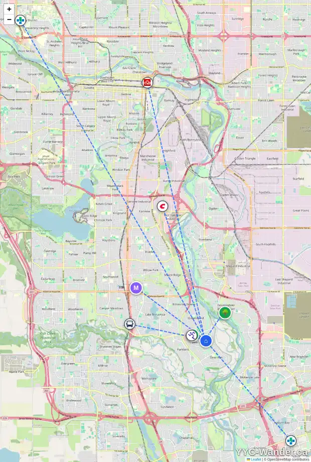 Daily accessibility map for 14012 DEER RIDGE DR SE, Calgary showing nearby schools, grocery stores, parks, LRT stations and nearby amenities