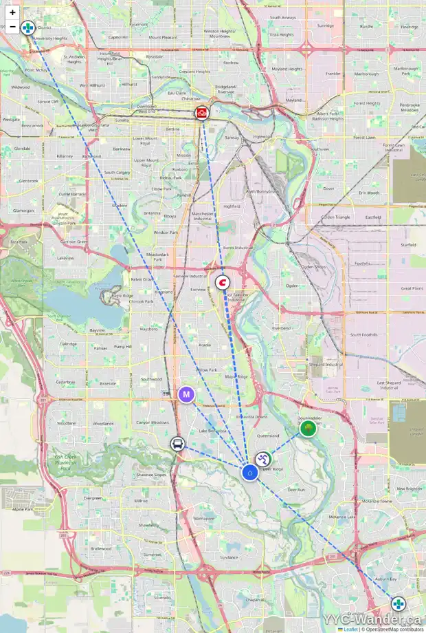 Daily accessibility map for 252 PARKLAND CR SE, Calgary showing nearby schools, grocery stores, parks, LRT stations and nearby amenities