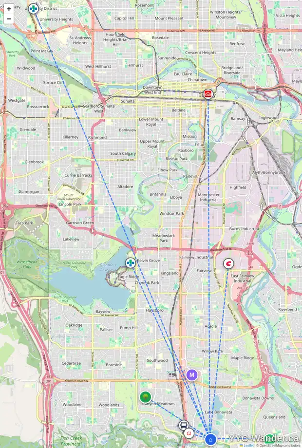 Daily accessibility map for 1047 LAKE PLACID DR SE, Calgary showing nearby schools, grocery stores, parks, LRT stations and nearby amenities