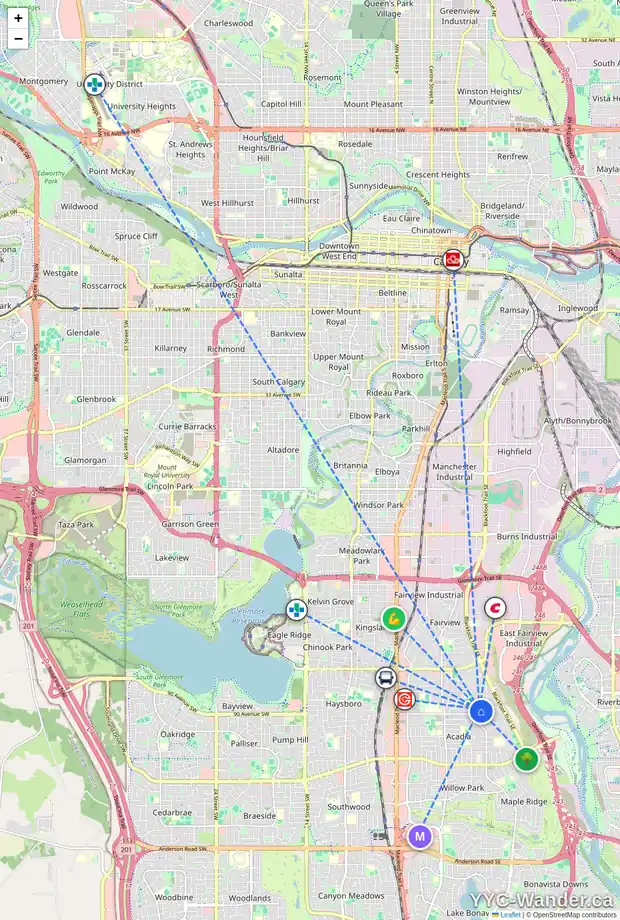Daily accessibility map for 132 ALLANDALE CL SE, Calgary showing nearby schools, grocery stores, parks, LRT stations and nearby amenities