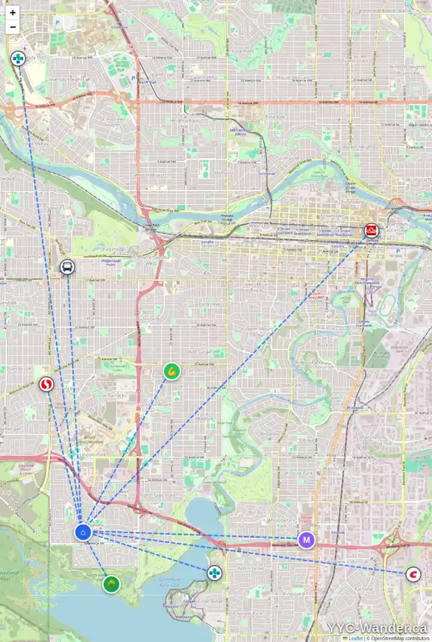 Daily accessibility map for 6423 LAKEVIEW DR SW, Calgary showing nearby schools, grocery stores, parks, LRT stations and nearby amenities