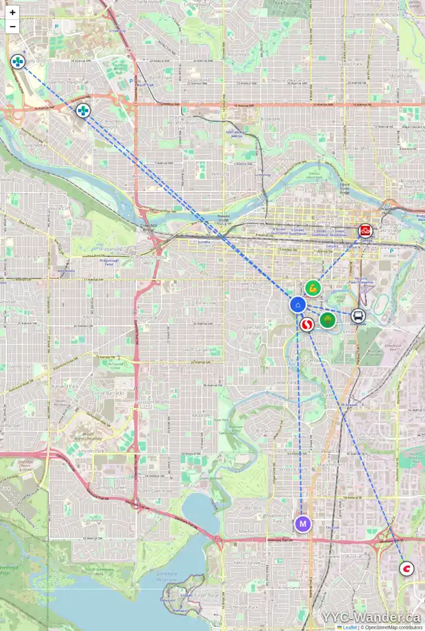 Daily accessibility map for 2126 CLIFF ST SW, Calgary showing nearby schools, grocery stores, parks, LRT stations and nearby amenities