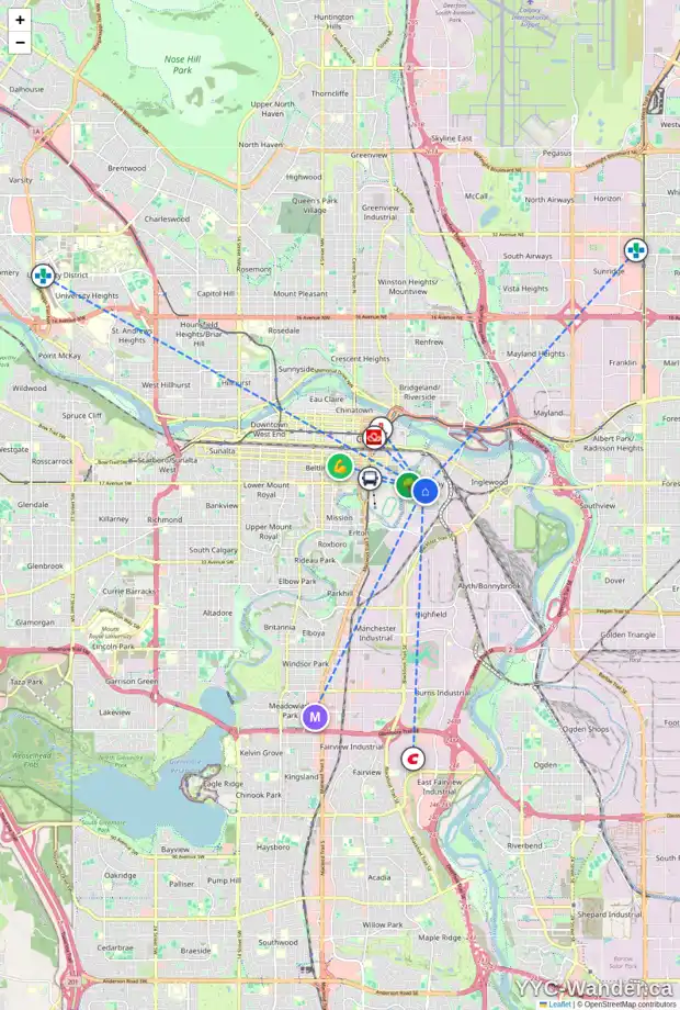 Daily accessibility map for 1828 WILLIAM ST SE, Calgary showing nearby schools, grocery stores, parks, LRT stations and nearby amenities