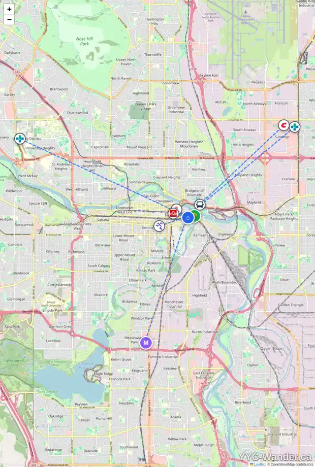 Daily accessibility map for 807 6 ST SE, Calgary showing nearby schools, grocery stores, parks, LRT stations and nearby amenities