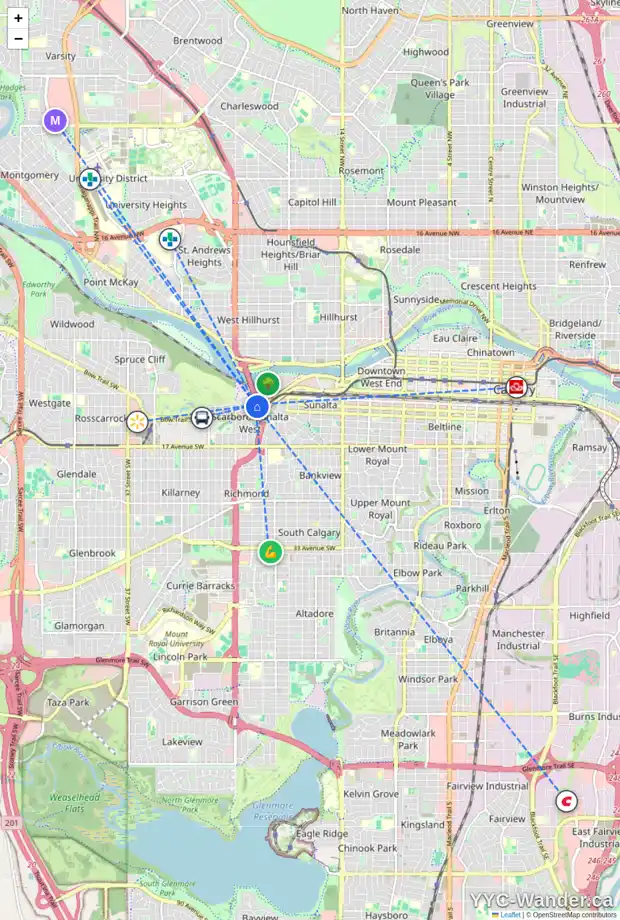 Daily accessibility map for 2308 SOVEREIGN CR SW, Calgary showing nearby schools, grocery stores, parks, LRT stations and nearby amenities