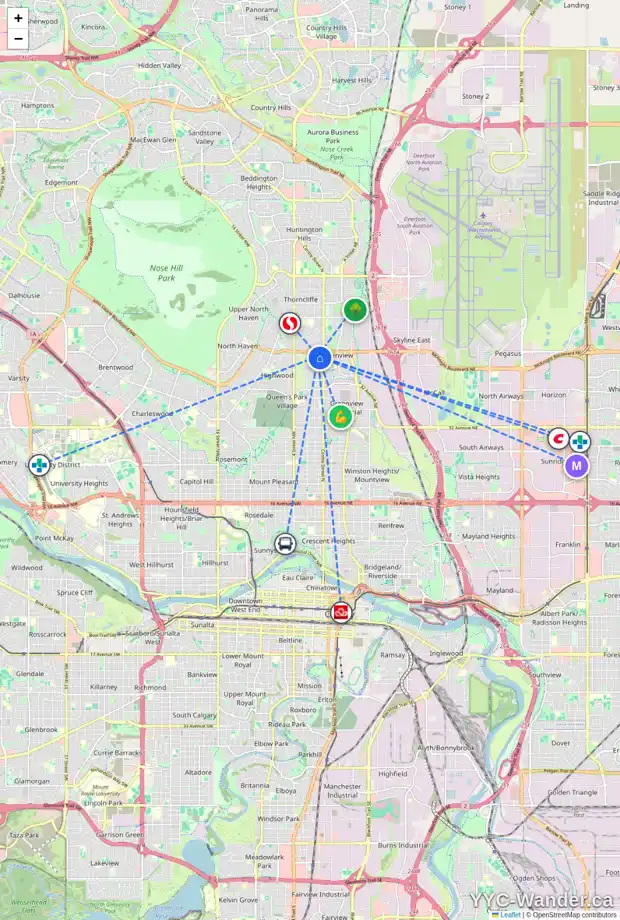 Daily accessibility map for 40 LAYCOCK DR NW, Calgary showing nearby schools, grocery stores, parks, LRT stations and nearby amenities