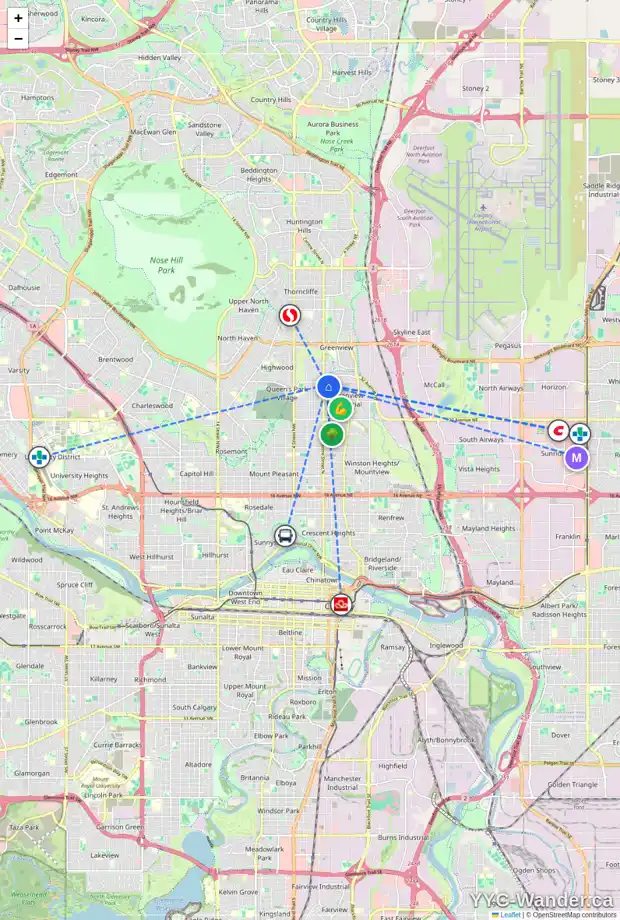 Daily accessibility map for 4011 CENTRE A ST NE, Calgary showing nearby schools, grocery stores, parks, LRT stations and nearby amenities