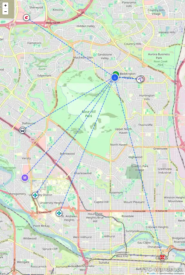 Daily accessibility map for 1192 BERKLEY DR NW, Calgary showing nearby schools, grocery stores, parks, LRT stations and nearby amenities
