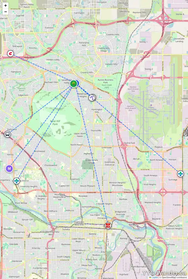 Daily accessibility map for 112 SANDSTONE DR NW, Calgary showing nearby schools, grocery stores, parks, LRT stations and nearby amenities