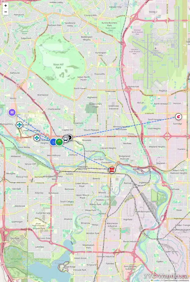Daily accessibility map for 1316 23 ST NW, Calgary showing nearby schools, grocery stores, parks, LRT stations and nearby amenities
