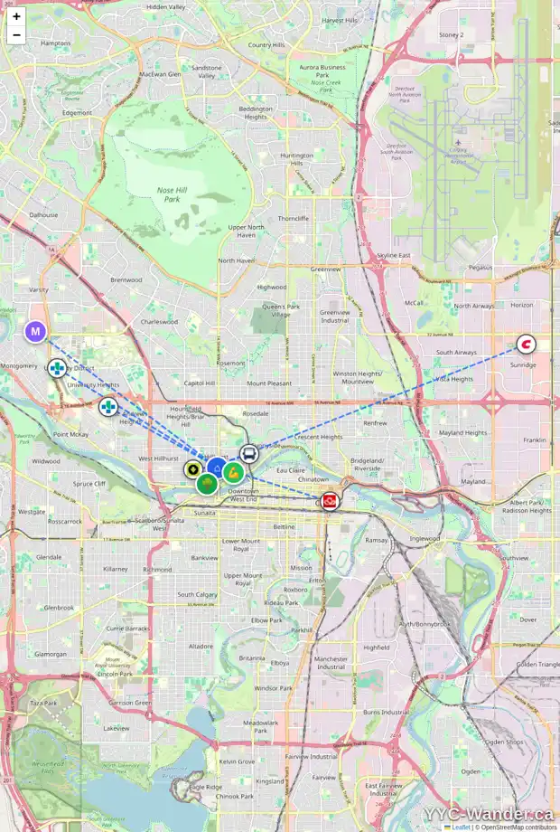 Daily accessibility map for 124 15 ST NW, Calgary showing nearby schools, grocery stores, parks, LRT stations and nearby amenities