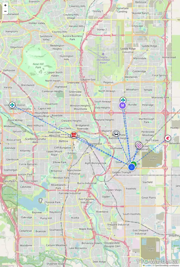 Daily accessibility map for 915 ERIN WOODS DR SE, Calgary showing nearby schools, grocery stores, parks, LRT stations and nearby amenities