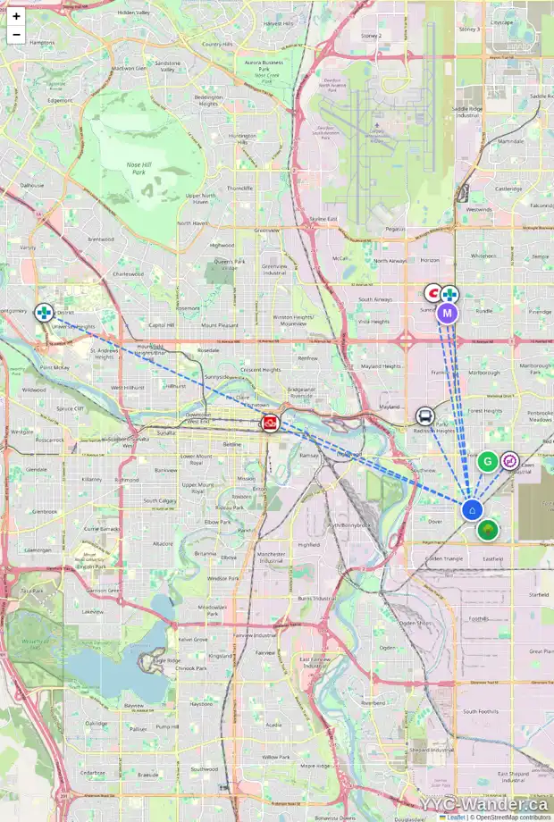 Daily accessibility map for 3340 DOVERCLIFFE RD SE, Calgary showing nearby schools, grocery stores, parks, LRT stations and nearby amenities