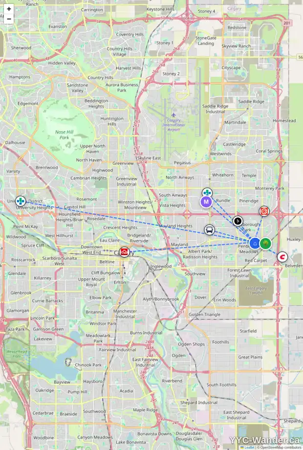 Daily accessibility map for 6624 PENBROOKE DR SE, Calgary showing nearby schools, grocery stores, parks, LRT stations and nearby amenities