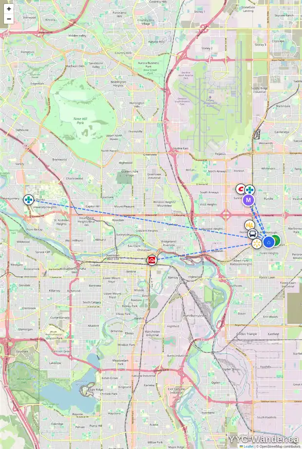 Daily accessibility map for 4604 MARWOOD WY NE, Calgary showing nearby schools, grocery stores, parks, LRT stations and nearby amenities