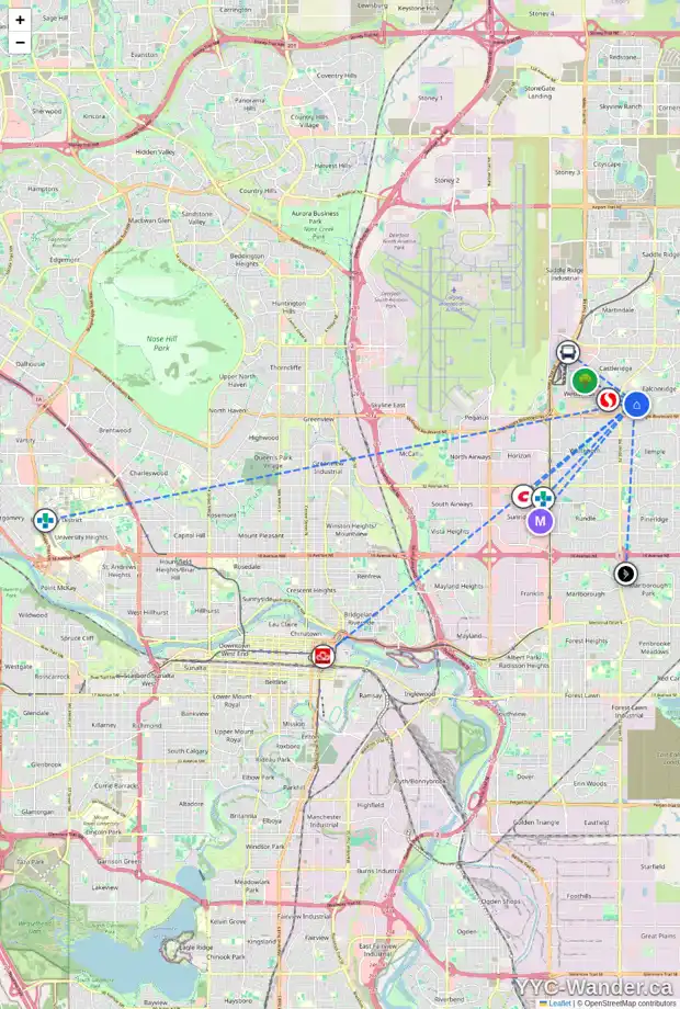 Daily accessibility map for 1144 FALCONRIDGE DR NE, Calgary showing nearby schools, grocery stores, parks, LRT stations and nearby amenities