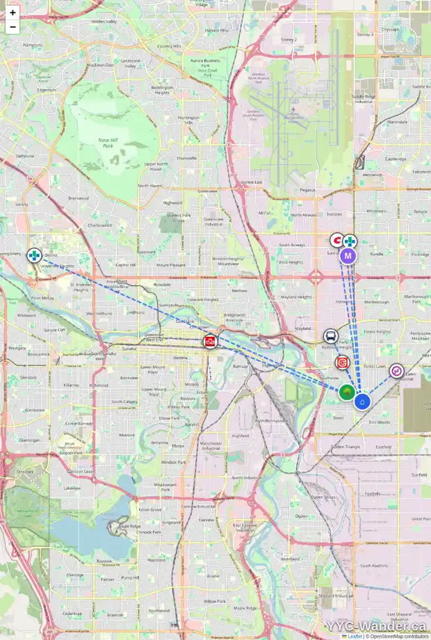 Daily accessibility map for 3917 30 AV SE, Calgary showing nearby schools, grocery stores, parks, LRT stations and nearby amenities