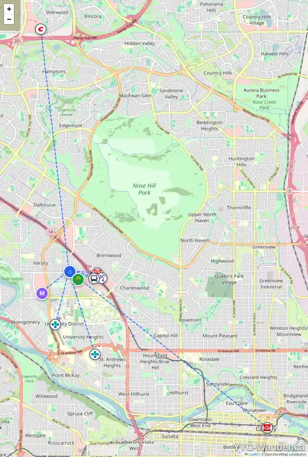 Daily accessibility map for 3915 VINCENT DR NW, Calgary showing nearby schools, grocery stores, parks, LRT stations and nearby amenities