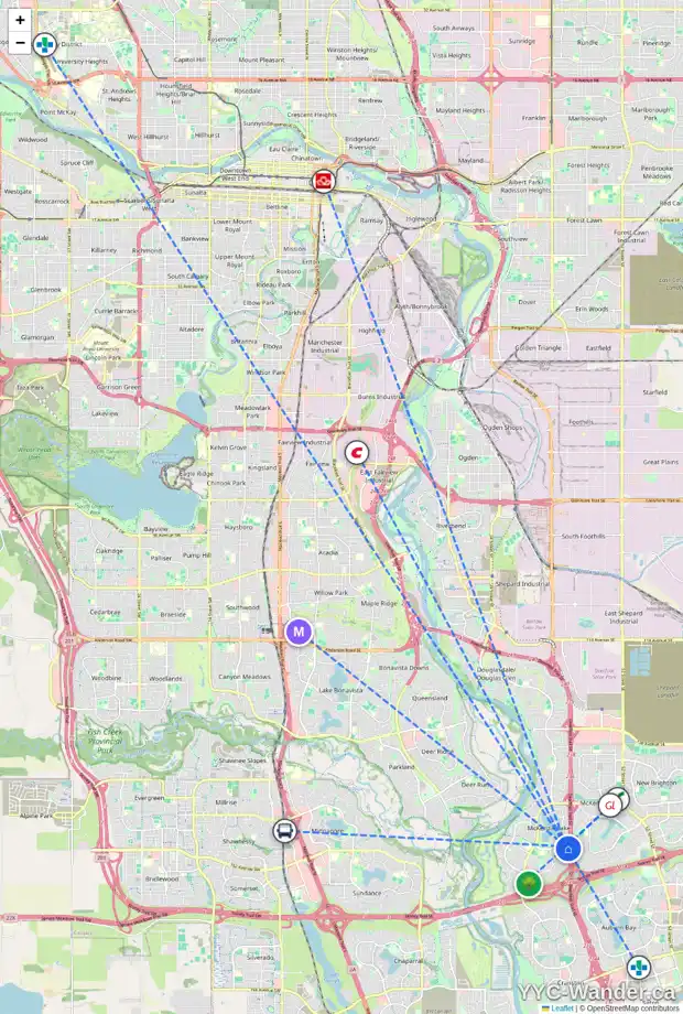 Daily accessibility map for 163 MCKENZIE LAKE CV SE, Calgary showing nearby schools, grocery stores, parks, LRT stations and nearby amenities