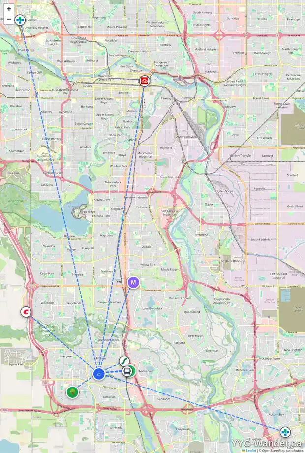 Daily accessibility map for 1216 SHANNON AV SW, Calgary showing nearby schools, grocery stores, parks, LRT stations and nearby amenities
