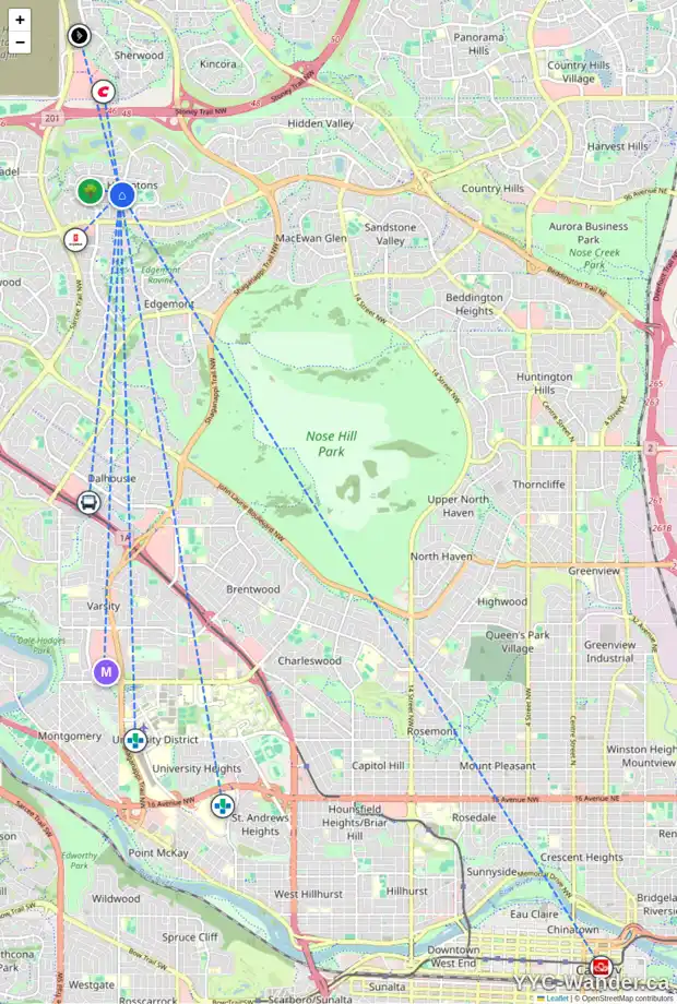 Daily accessibility map for 62 HAMPTONS HE NW, Calgary showing nearby schools, grocery stores, parks, LRT stations and nearby amenities