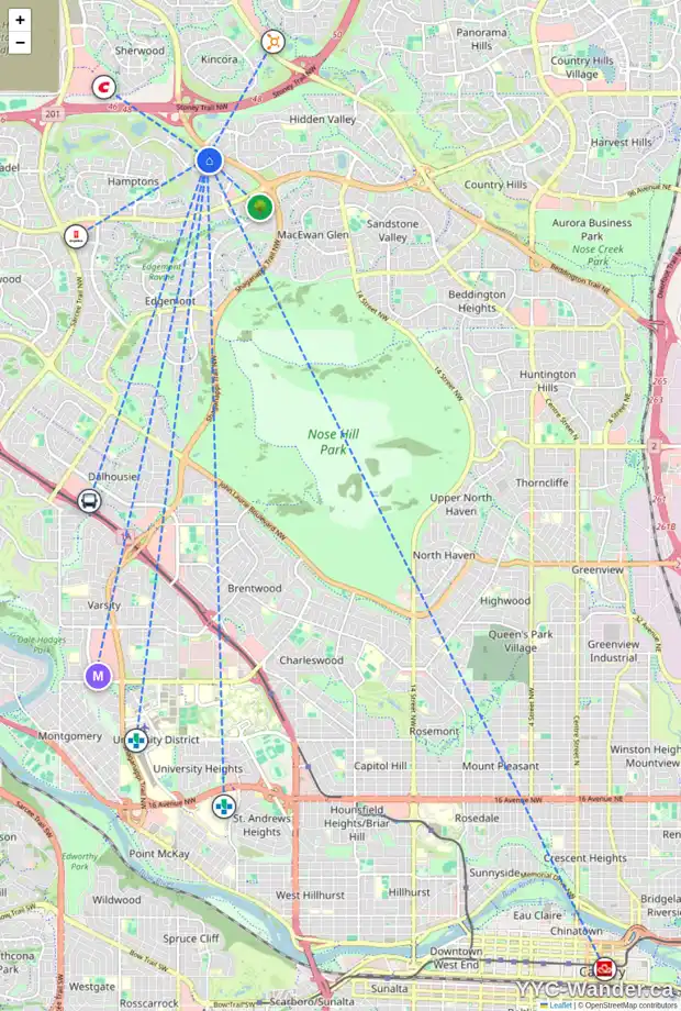 Daily accessibility map for 58 HAMPSTEAD RI NW, Calgary showing nearby schools, grocery stores, parks, LRT stations and nearby amenities