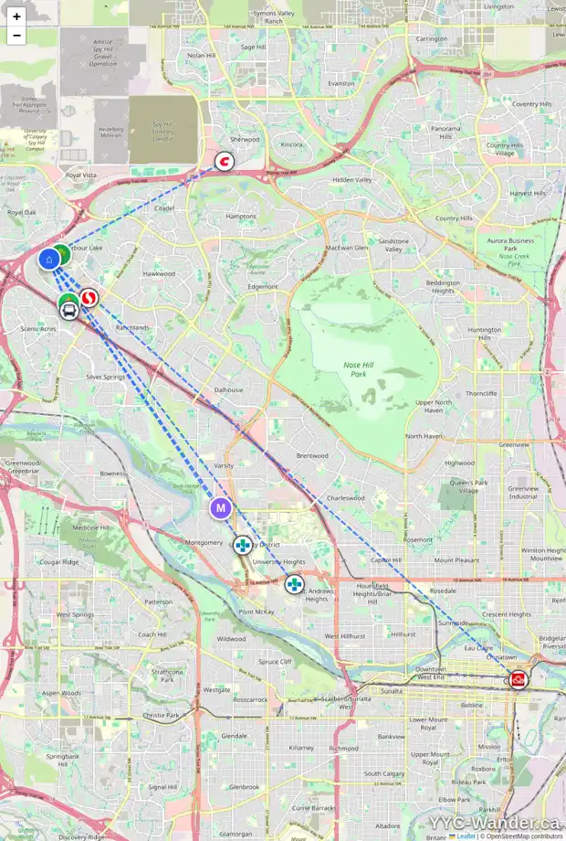 Daily accessibility map for 40 ARBOUR STONE CL NW, Calgary showing nearby schools, grocery stores, parks, LRT stations and nearby amenities