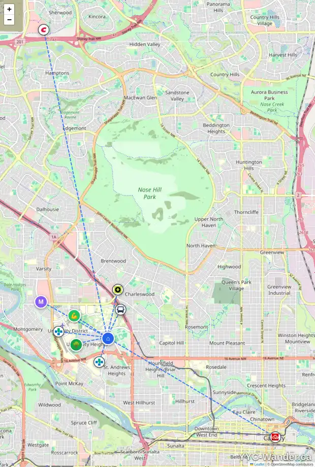 Daily accessibility map for 2904 UNIVERSITY PL NW, Calgary showing nearby schools, grocery stores, parks, LRT stations and nearby amenities