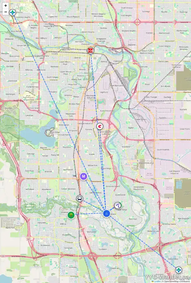 Daily accessibility map for 14232 PARK ESTATES DR SE, Calgary showing nearby schools, grocery stores, parks, LRT stations and nearby amenities