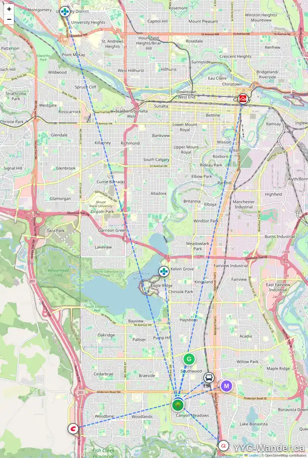 Daily accessibility map for 120 CANOVA PL SW, Calgary showing nearby schools, grocery stores, parks, LRT stations and nearby amenities