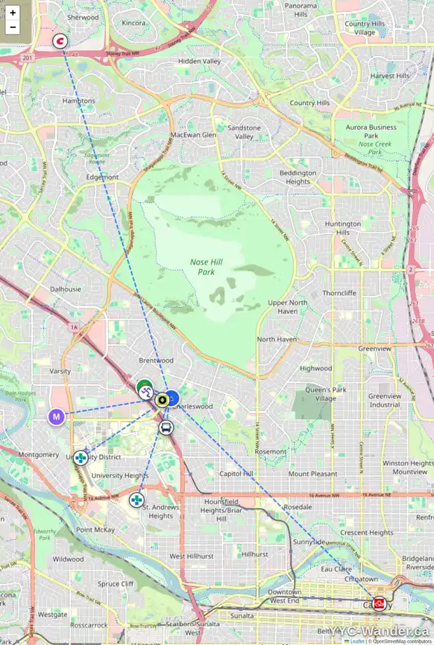 Daily accessibility map for 2704 BRECKEN RD NW, Calgary showing nearby schools, grocery stores, parks, LRT stations and nearby amenities