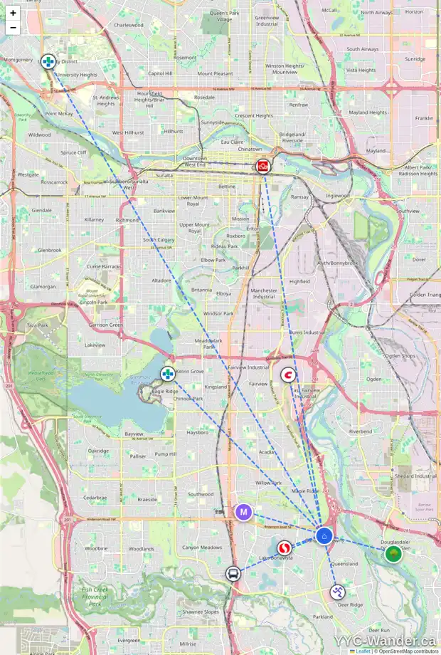 Daily accessibility map for 1363 LAKE SYLVAN DR SE, Calgary showing nearby schools, grocery stores, parks, LRT stations and nearby amenities