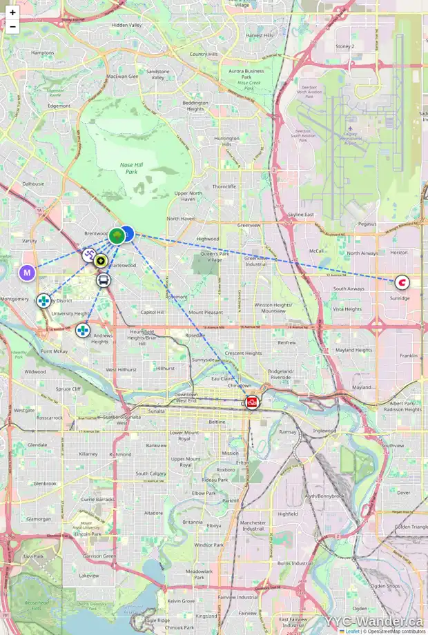 Daily accessibility map for 4504 CHAPEL RD NW, Calgary showing nearby schools, grocery stores, parks, LRT stations and nearby amenities