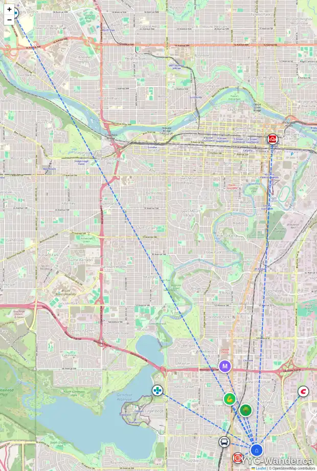 Daily accessibility map for 323 AVONBURN RD SE, Calgary showing nearby schools, grocery stores, parks, LRT stations and nearby amenities