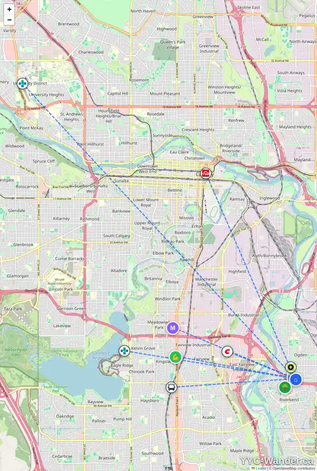 Daily accessibility map for 811 OLYMPIA CR SE, Calgary showing nearby schools, grocery stores, parks, LRT stations and nearby amenities