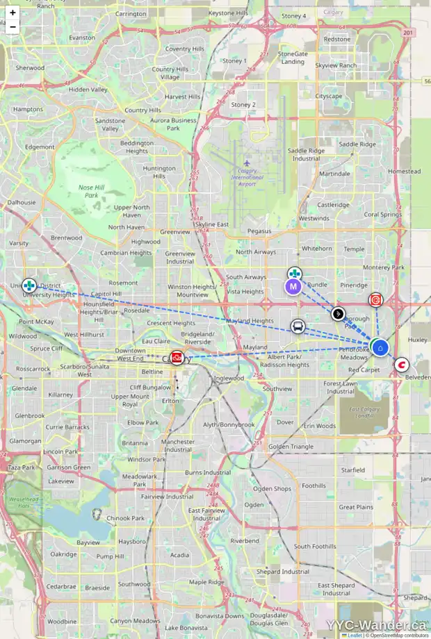 Daily accessibility map for 20 ABBERCOVE RD SE, Calgary showing nearby schools, grocery stores, parks, LRT stations and nearby amenities