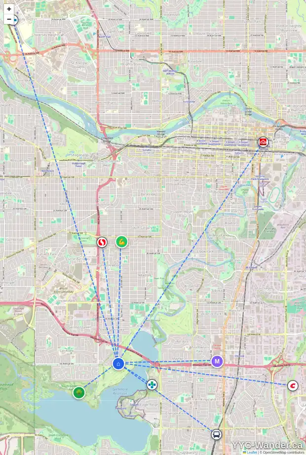 Daily accessibility map for 6519 LAURENTIAN WY SW, Calgary showing nearby schools, grocery stores, parks, LRT stations and nearby amenities