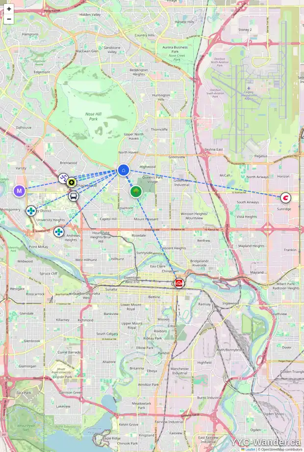 Daily accessibility map for 4426 NAMAKA CR NW, Calgary showing nearby schools, grocery stores, parks, LRT stations and nearby amenities