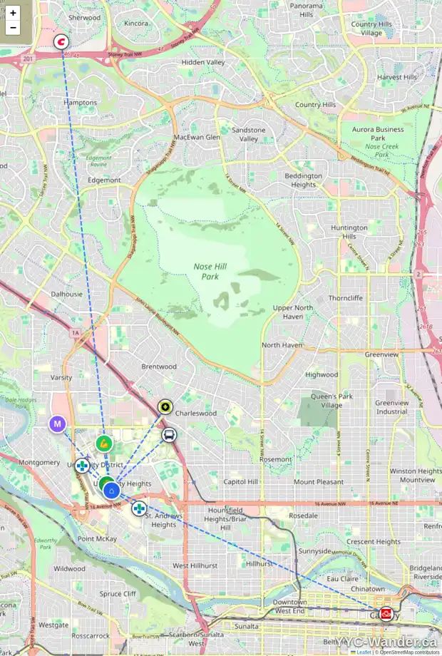 Daily accessibility map for 3703 UTAH DR NW, Calgary showing nearby schools, grocery stores, parks, LRT stations and nearby amenities