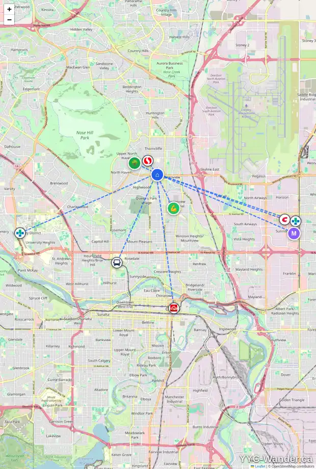 Daily accessibility map for 312 TRAFFORD DR NW, Calgary showing nearby schools, grocery stores, parks, LRT stations and nearby amenities