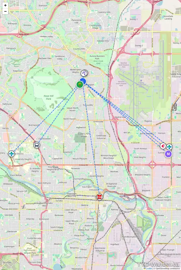 Daily accessibility map for 620 HUNTERPLAIN HL NW, Calgary showing nearby schools, grocery stores, parks, LRT stations and nearby amenities