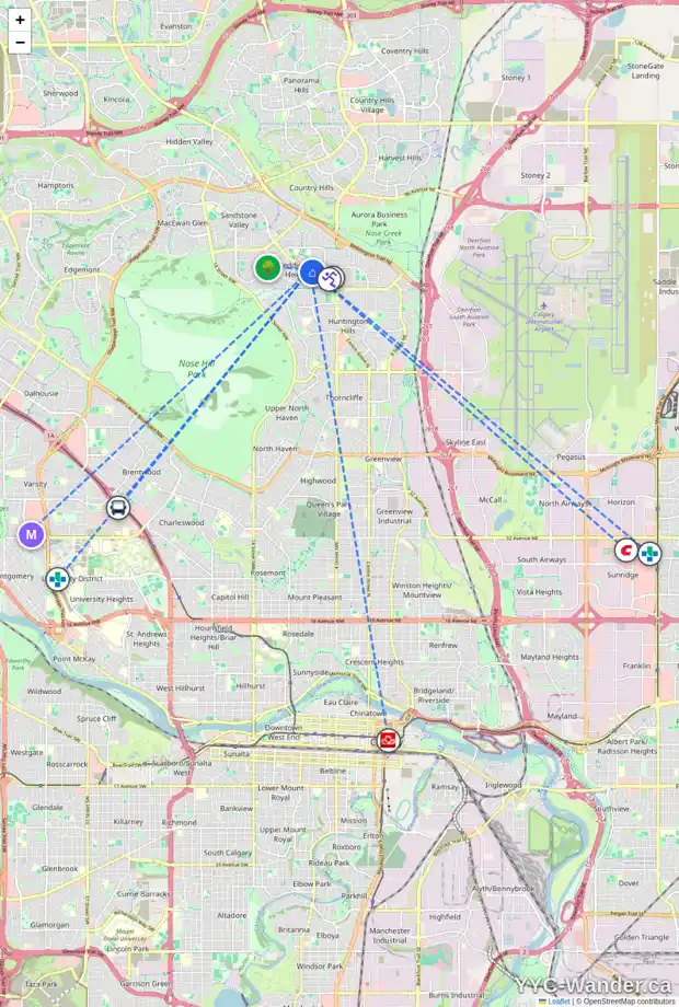 Daily accessibility map for 23 BERMUDA WY NW, Calgary showing nearby schools, grocery stores, parks, LRT stations and nearby amenities