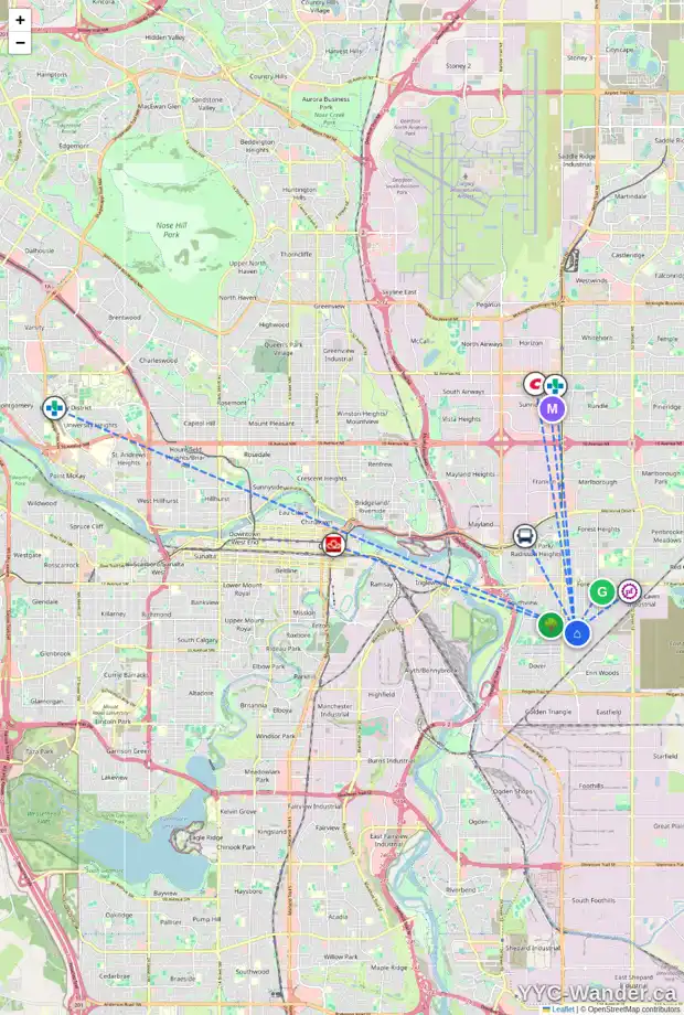 Daily accessibility map for 50 DOVERDALE ME SE, Calgary showing nearby schools, grocery stores, parks, LRT stations and nearby amenities