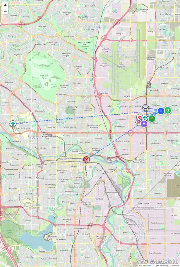Daily accessibility map for 3535 48 ST NE, Calgary showing nearby schools, grocery stores, parks, LRT stations and nearby amenities