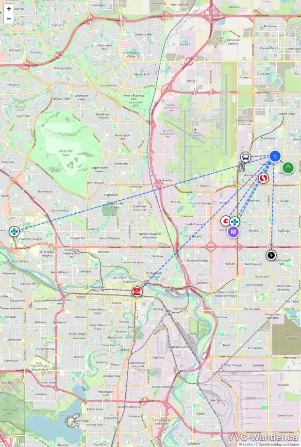 Daily accessibility map for 127 CASTLERIDGE CL NE, Calgary showing nearby schools, grocery stores, parks, LRT stations and nearby amenities