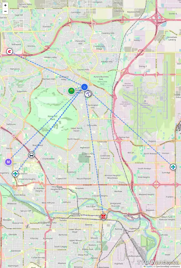 Daily accessibility map for 195 BERMUDA WY NW, Calgary showing nearby schools, grocery stores, parks, LRT stations and nearby amenities