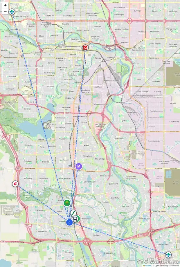 Daily accessibility map for 184 SHAWNESSY DR SW, Calgary showing nearby schools, grocery stores, parks, LRT stations and nearby amenities