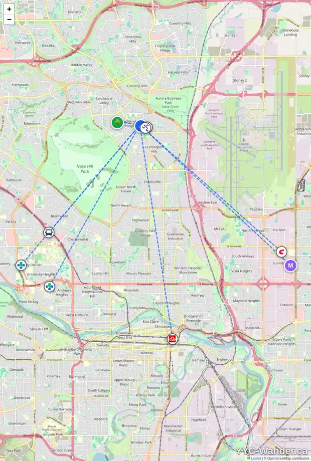 Daily accessibility map for 15 BERMUDA DR NW, Calgary showing nearby schools, grocery stores, parks, LRT stations and nearby amenities