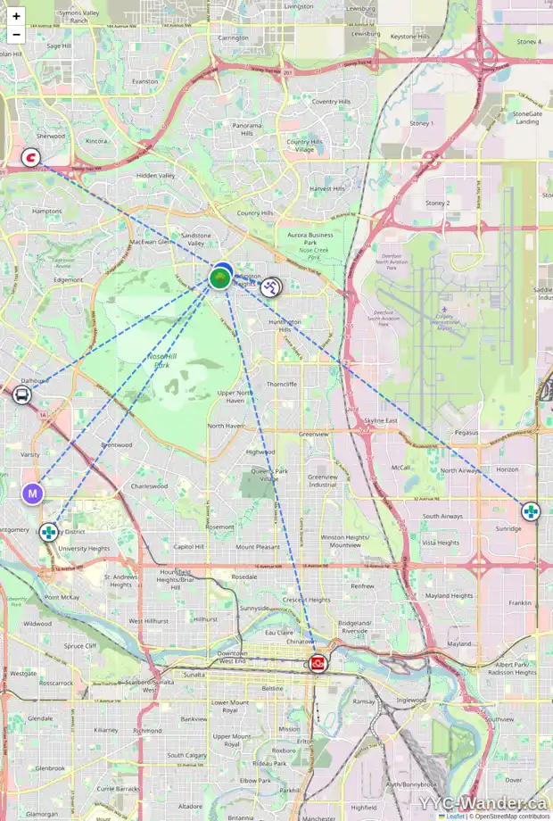 Daily accessibility map for 8616 BERWICK RD NW, Calgary showing nearby schools, grocery stores, parks, LRT stations and nearby amenities